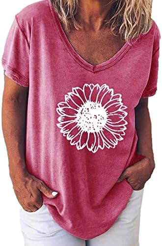 Kare Boyun Üstleri Kadın Sonbahar Yaz Kısa Kollu Papatya Çiçek Baskı Rahat Fit Brunch Üstleri T Shirt Kızlar AE