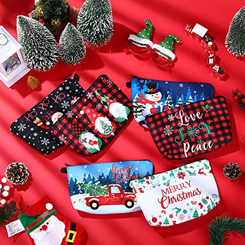 6 Adet noel hediyesi Makyaj Çantaları Kadınlar için Buffalo Ekose kozmetik çantası Merry Christmas Cüceler Elk Goodie