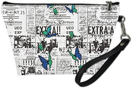QANSI Makyaj Çantaları Çanta için Vintage Kelebek Gazete Fermuar kozmetik torbası Büyük Seyahat Deri Makyaj Organizatör