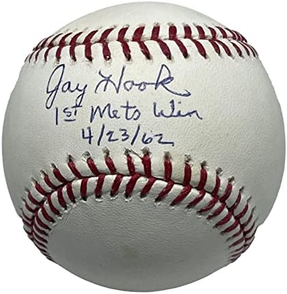 Jay Hook, MLB Beyzbol AIV AA21983'Ü 1. Mets Galibiyetiyle İmzaladı 4.23.62 Yazıt İmzalı Beyzbol Topları