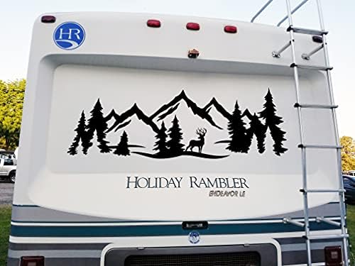 Minglewood Ticaret Geyik Dağ Orman Sahne-Camper RV Grafik çekme karavan - Kalıp Kesim Etiket