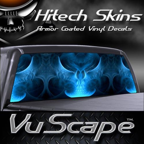 VuScapes - Mavi Şeytan Kafatası - Arka Cam Kamyon Grafiği-Vinil ile Çıkartma SUV Görünümü