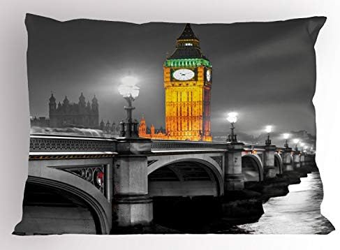 Ambesonne Londra Yastık Sham, Big Ben ve Westminster Köprüsü geceleri ingiltere'de Sokak Nehri Avrupa Görünümü, Dekoratif