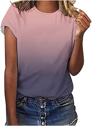 Tişörtleri Bayan Kravat Boya Baskı Yaz Üstleri Kısa Kollu Bluzlar Casual Tunik Gömlek Ekip Boyun Gevşek Fit Tops