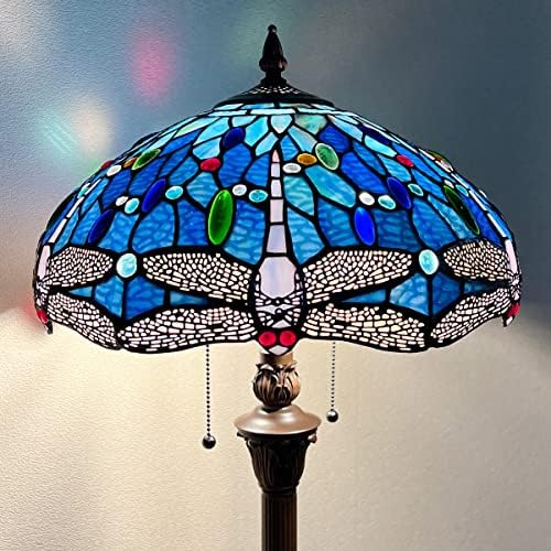 Capulina Tiffany Zemin Lambası 2-Light 16 Geniş Vitray Yusufçuk Antika Tarzı Ayakta Okuma Lambası Oturma odası Yatak