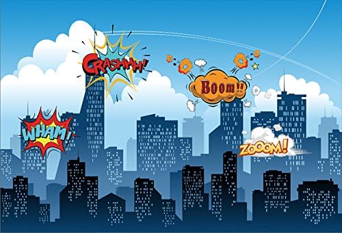 Yeele 12x8ft Küçük Süper Kahraman Zemin Komik Süper Kahraman Şehir Manzarası Arka Plan Fotoğrafçılık için Erkek Kız