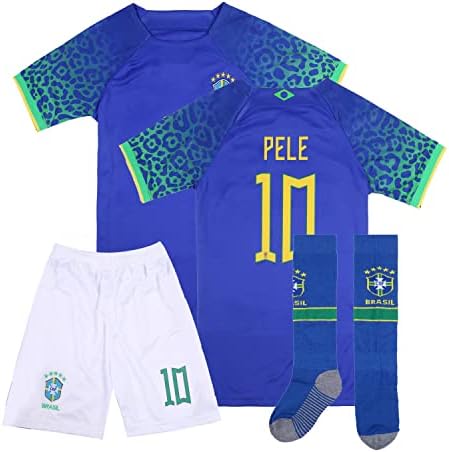 VLICKO Brezilya Ulusal Futbol Pele 10 Çocuk Forması/Kısa/Çorap Ev Uzakta